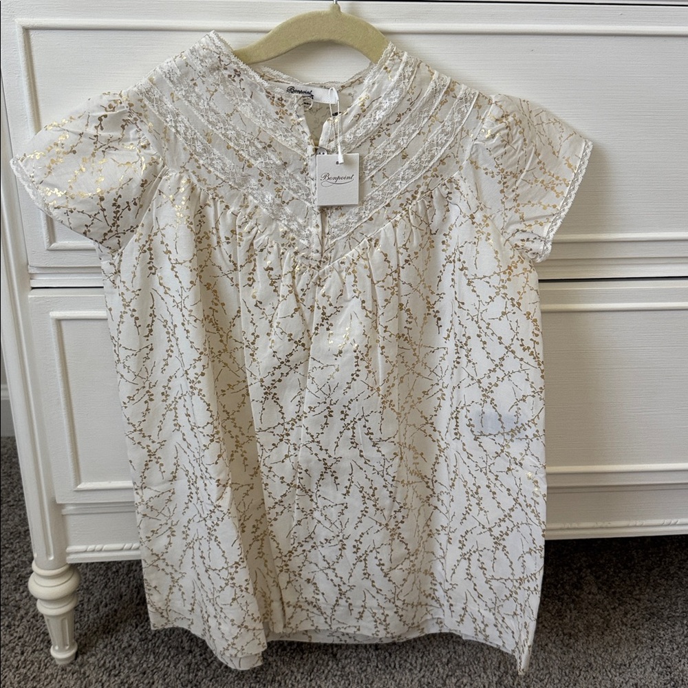 NWT Bonpoint Girls White and Gold Dress 4t